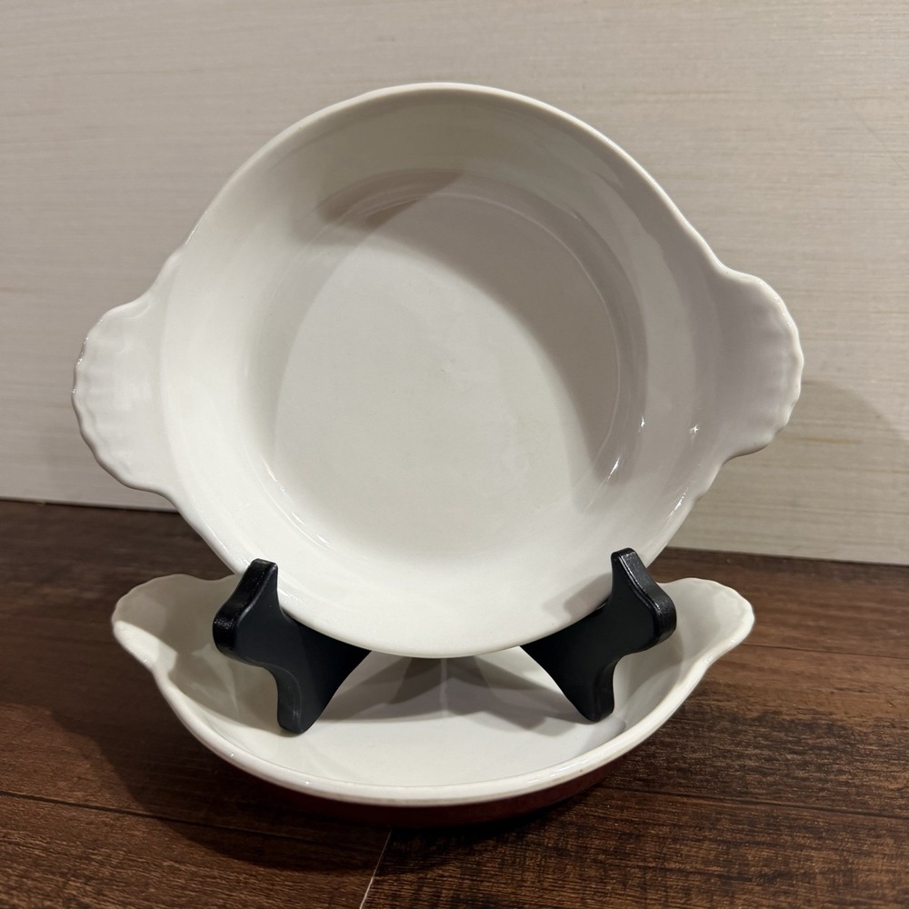 2 Vintage Hall China 433 Maroon Burgundy Shallow Shirred Egg Dish Au Gratin 7"